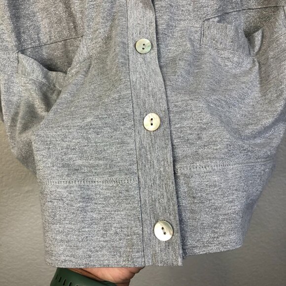 BKE Red Long Sleeve Gray Sparkle Button-Front Cardigan Women's M Pocket Stretch - Picture 5 of 11